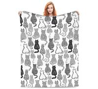 VODRM Manta decorativa con diseño de gato, gatito, color blanco y negro, regalos para niños y adultos, ligera, suave, de forro polar, acogedora para sofá, cama, habitación, viajes, decoración