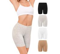 VOENXE Braga Pantalon Antirozaduras Mujer Algodon,Leggins Cortos Deportivos | 4 Pack Boxer Mujer Algodón Sin Costura,Pantalones Anti Rozaduras Interior,Cotton Bike Shorts Women,Short para Debajo de Falda