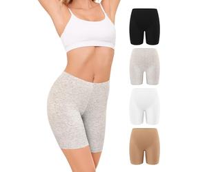 VOENXE Braga Pantalon Antirozaduras Mujer Algodon,Leggins Cortos Deportivos | 4 Pack Boxer Mujer Algodón Sin Costura,Pantalones Anti Rozaduras Interior,Cotton Bike Shorts Women,Short para Debajo de Falda
