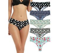 VOENXE Bragas Tangas Sin Costuras Mujer,Cintura Alta Costuras De LenceríA Invisible, Ropa Interior Braguitasmujeres,Femenina Suaves Microfibra,BrasileñAs Women Thong Underweear,Paquete De 5