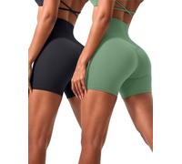 VOENXE Cintura Alta Yoga Short Mujer,Cortos Boxer Push Up,Scrunch Butt Ejercicio Pantalones Cortos,Gimnasio Fitness Ciclista Jogging Mallas Cortas,EláSticas Deporte Leggins Pack De 2