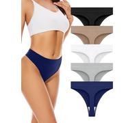 VOENXE Tanga Sin Costuras Mujer Pack,Cintura Alta Bragas BrasileñAs Invisible Slips,Microfibra Tangas De LenceríA,Bragas Sexy Para Mujer Deportivas,Seamless Women Underweear Thong Fitness,Paquete De 5