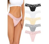 VOENXE Tangas de Mujer Encaje Bragas,Tangas Femenina Pack,Sin Costuras Braguitas,Ropa Interior,para Mujeres,Women Multicolor con Acabado Fino Que No Marca,Suaves y Elásticos Thong Underwear,5 Pack