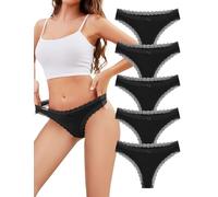 VOENXE Tangas Mujer Encaje Pack,Sin Costuras Bragas Mujer,Invisible Braguitas LenceríA BrasileñAs,Microfibra Ropa Interior,Women Underwear Seamless,Deportivos Thong Cómodos Laser Panties,Paquete De 5