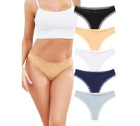 VOENXE Tangas Mujer Encaje Pack,Sin Costuras Bragas Mujer,Invisible Braguitas LenceríA BrasileñAs,Microfibra Ropa Interior,Women Underwear Seamless,Deportivos Thong Cómodos Laser Panties,Paquete De 5
