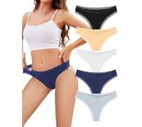 VOENXE Tangas Mujer Encaje Pack,Sin Costuras Bragas Mujer,Invisible Braguitas LenceríA BrasileñAs,Microfibra Ropa Interior,Women Underwear Seamless,Deportivos Thong Cómodos Laser Panties,Paquete De 5
