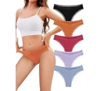 VOENXE Tangas Mujer Encaje Pack,Sin Costuras Bragas Mujer,Invisible Braguitas LenceríA BrasileñAs,Microfibra Ropa Interior,Women Underwear Seamless,Deportivos Thong Cómodos Laser Panties,Paquete De 5