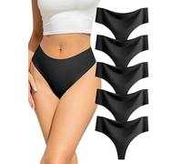 VOENXE Tangas Mujer Pack,Bragas Sin Costuras Cintura Alta,Negro Invisible Braguitas Lencería BrasileñAs,Microfibra Ropa Interior,Seamless Women Underwear Deportivos,Cómodos Thong Panties,Paquete De 5