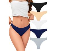 VOENXE Tangas Mujer Pack,Sin Costuras Bragas Mujer,Invisible Braguitas LenceríA BrasileñAs,Microfibra Ropa Interior,Women Underwear Seamless,Deportivos Thong CóModos Sexy Laser Panties,Paquete De 5