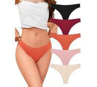 VOENXE Tangas Mujer Pack,Sin Costuras Bragas Mujer,Invisible Braguitas LenceríA BrasileñAs,Microfibra Ropa Interior,Women Underwear Seamless,Deportivos Thong CóModos Sexy Laser Panties,Paquete De 5