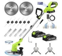 VOERJIA Desbrozadora a Batería 21V 850W, Cortabordes Eléctrico con Pantalla LCD, 2 Baterías 2.0Ah y Ruedas Laterales, Rotofil Potente 4-en-1 para Perfilado de Bordes y Jardines (Versión Pro)