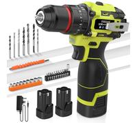 VOERJIA - Taladro atornillador inalámbrico sin escobillas 16,8 V, destornillador desatornillador con 2 x 2000 mAh, 50 Nm Max Taladro percusión, 20+3 pares, 2 velocidades, LED, portabrocas de 10 mm, 34