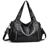 VOESLD Bolso Mujer PU Fashion Chic, Gran Capacidad Tote Shopper, Bandolera Ajustable y Bolso Hombro Elegante, Ideal Para Oficina, Universidad, Trabajo y Viajes (Negro)