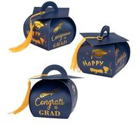 Voeveca 50 cajas de regalo de gorra de graduación, cajas de dulces con borlas, centros de mesa, decoraciones de graduación de clase 2025 (azul dorado)