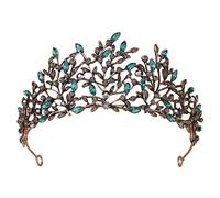 Vofler - Tiaras para mujer, coronas de hojas de color negro y verde esmeralda - Tocados de cristal gótico vintage para reina, novia, cumpleaños, boda, quinceañera, desfile, graduación, regreso a casa,