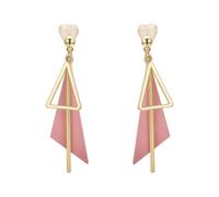 Vogem Pendientes colgantes de triángulo rosa para mujer, chapados en oro, delicados aretes colgantes geométricos