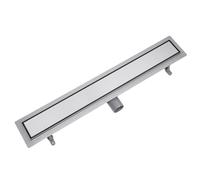 VOGI Canaleta de ducha de acero inoxidable, juego completo, cubierta de azulejos o acero inoxidable cepillado, colador de pelo, canalón con sifón, pies de montaje, incluye manguito sellado, doble