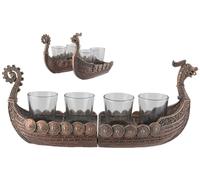 VOGLER Joh. Vogler GmbH Barco vikingo en 2 mitades para 4 disparos, vasos de chupito (incluidos), de piedra de plástico, pintado a mano