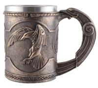 VOGLER Joh. Vogler GmbH Jarra vikinga Hugin y Munin, fabricada en piedra artificial y pintada a mano con color bronce, con inserto de acero extraíble de 600 ml de volumen