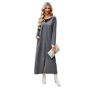 VOGMATE Bata Mujer con Cremallera Albornoz con Capucha Larga Batas de Casa Algodon Albornoces Suave Dressing Gown Women