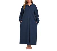 VOGMATE Batas de Casa Mujer Talla Grande con Capucha Larga Albornoz con Cremallera Bata Algodon Albornoces Suave Dressing Gown Women