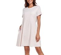 VOGMATE Camison Mujer Dormir Algodon Casual Elegante Raya con Pijama de Bolsillo Camisa de Verano de Talla Grande Manga Corta