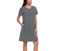 VOGMATE Camison Mujer Dormir Algodon Casual Elegante Raya con Pijama de Bolsillo Camisa de Verano de Talla Grande Manga Corta