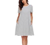 VOGMATE Camison Mujer Dormir Algodon Casual Elegante Raya con Pijama de Bolsillo Camisa de Verano de Talla Grande Manga Corta