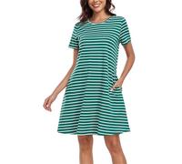 VOGMATE Camison Mujer Dormir Algodon Casual Elegante Raya con Pijama de Bolsillo Camisa de Verano de Talla Grande Manga Corta