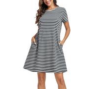 VOGMATE Camison Mujer Dormir Algodon Casual Elegante Raya con Pijama de Bolsillo Camisa de Verano de Talla Grande Manga Corta