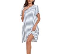 VOGMATE Camison Mujer Dormir Algodon Casual Elegante Raya con Pijama de Bolsillo Camisa de Verano de Talla Grande Manga Corta