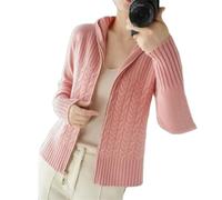 Vogrtcc Cárdigan para Mujer, Suéter con Cremallera, Chaqueta De Cuello Alto, Suéter Trenzado Suelto, Tops Sueltos Informales