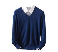 Vogrtcc Suéter de cachemira para hombre con cuello en V Suéter de punto de gran tamaño Tops de invierno Puentes de manga larga, azul vaquero, XL