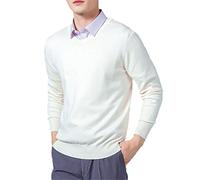 Vogrtcc Suéteres de los hombres Mezcla de cachemira Tejido con cuello en V Suéteres de lana Prendas de punto Jumpers Ropa, Cuello en V, blanco y beige, M