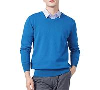 Vogrtcc Suéteres de los hombres Mezcla de cachemira Tejido con cuello en V Suéteres de lana Prendas de punto Jumpers Ropa, Vneck Blue, XL