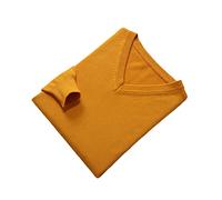 Vogrtcc Suéteres de punto de lana para hombre, cuello en V, manga larga, color liso, Amarillo Oscuro, M