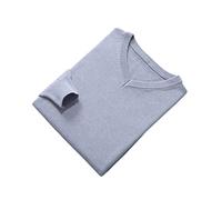Vogrtcc Suéteres de punto de lana para hombre, cuello en V, manga larga, color liso, Gris claro9, L