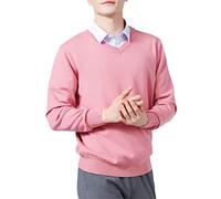 Vogrtcc Suéteres de punto de lana para hombre, mezcla de cachemira, cuello en V, ropa de punto, Cuello en V rosa, L
