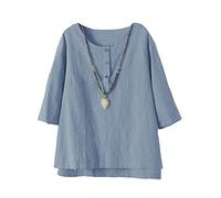 Vogstyle Mujer 2017 Nuevas Túnicas de Lino de Algodón Camiseta Jacquard Tops CY011 Azul M