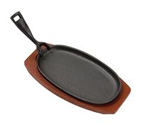 Vogue F464 Olympia - Plato ovalado de hierro fundido con soporte de madera, color negro, 240 x 140 mm