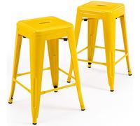Vogue Furniture Direct 24" High Barstools Backless Yellow Metal Barstool Indoor-Oudoor Counter Height Stool with Square Seat, Set of 2 - VF1571019