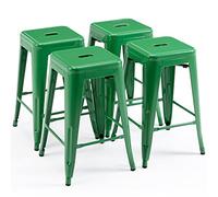 Vogue Furniture Direct 24 Inch Metal Bar stools, Backless Counter Height Barstools, Indoor Outdoor Stackable Stools with Square Seat, Set of 4 (Green)