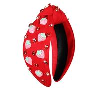 VOGUEKNOCK Diadema de fresa para mujeres y niñas, diadema anudada de fresa rosa, accesorios para el cabello, accesorios para el cabello, color rojo fresa