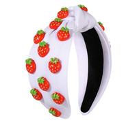 VOGUEKNOCK Diademas de frutas para mujeres y niñas, diadema anudada de fresa tropical, accesorios para el cabello (fresa blanca)