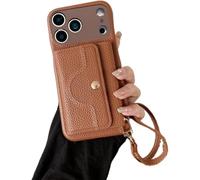 VogueSkin Wallet Case, Premium Leather, Card Holder & Hidden Makeup Mirror, 3-in-1 Wallet Phone Case, VogueSkin Leather Wallet Phone Case for iPhone 16/15/14/13/12/11pro Max (Dark Brown,17 Air)