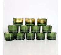 VOHO Green Tealight Candle Holder Set of 12, Glass Candle Holder for Wedding Table Centerpiece, Tea Lights Candle Holders Bulk for Home Decor(2''x 1.4'')