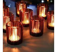 Vohocandle Amber Portavelas de cristal con 12 unidades, con espigas de trigo, vasos para decoración de otoño, vasos marrones para velas de té, para Navidad, decoración de Acción de Gracias (5,5 cm de