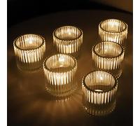 Vohocandle - Juego de 6 portavelas de cristal transparente para velas de té, estilo vintage, para bodas, fiestas, candelabros para mesa