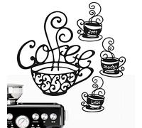 Voiakiu Arte de Pared de Metal de café - Decoración de Pared temática de Taza de café - Taza de Arte de Pared con temática de café de 4 Uds, decoración artística de Pared de Metal con Silueta