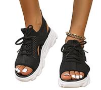 Voiakiu Sandalias Plataforma Mujer, Muffin con Cordones y Aberturas en Paneles en Contraste, Plataforma con Punta Abierta Verano Informales